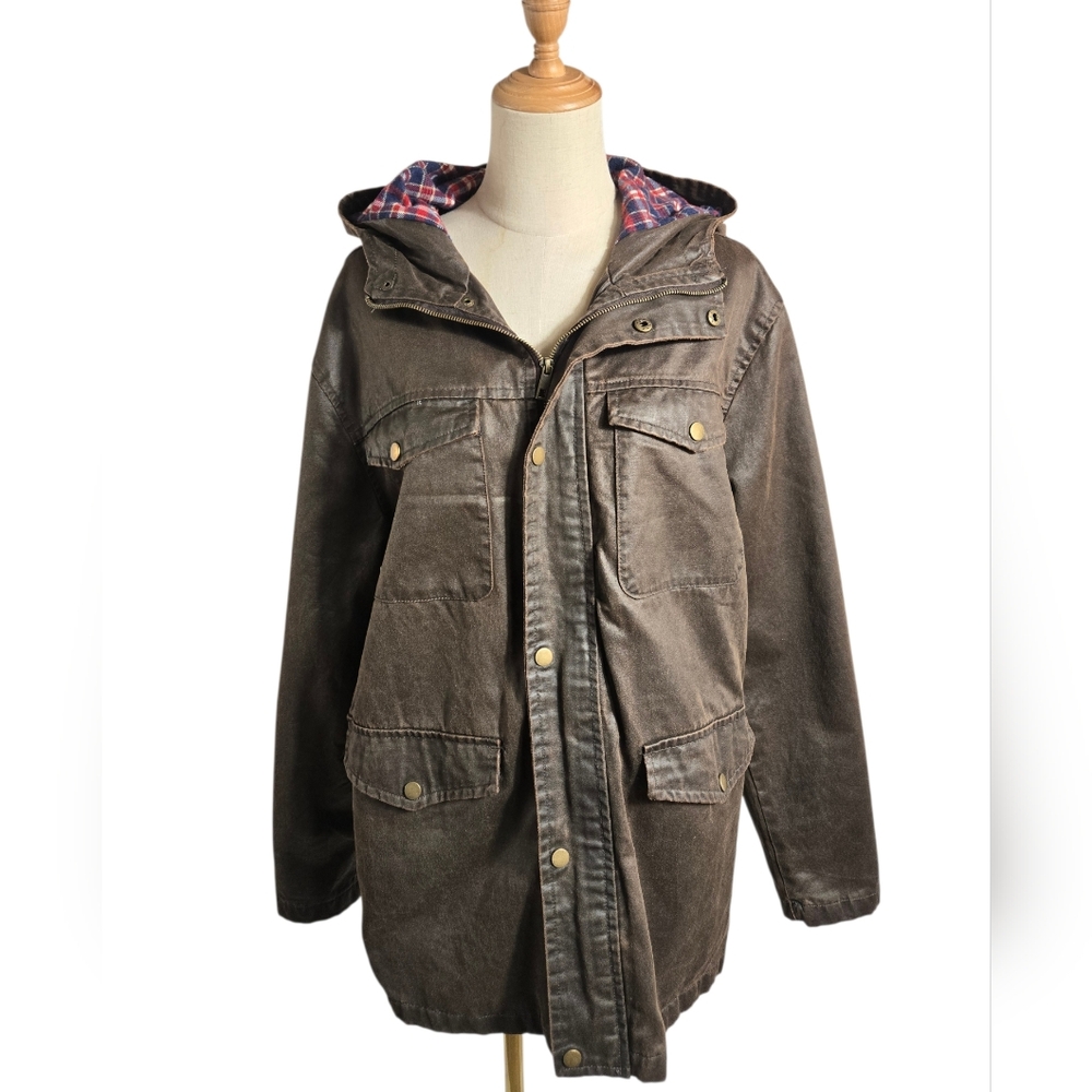 Mountain And Isles Men's Brown Hooded Flannel Lined Utilitu Jacket